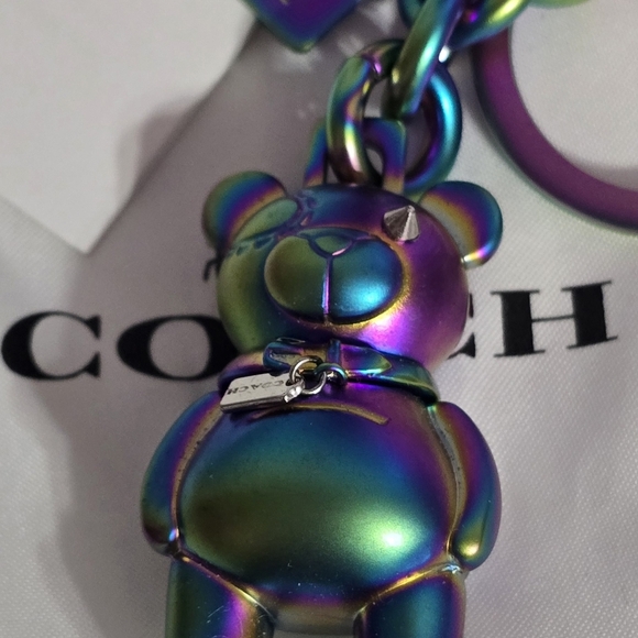 COACH Bear Keychain 3D Iridescent Oil Slick NWT - Picture 2 of 3